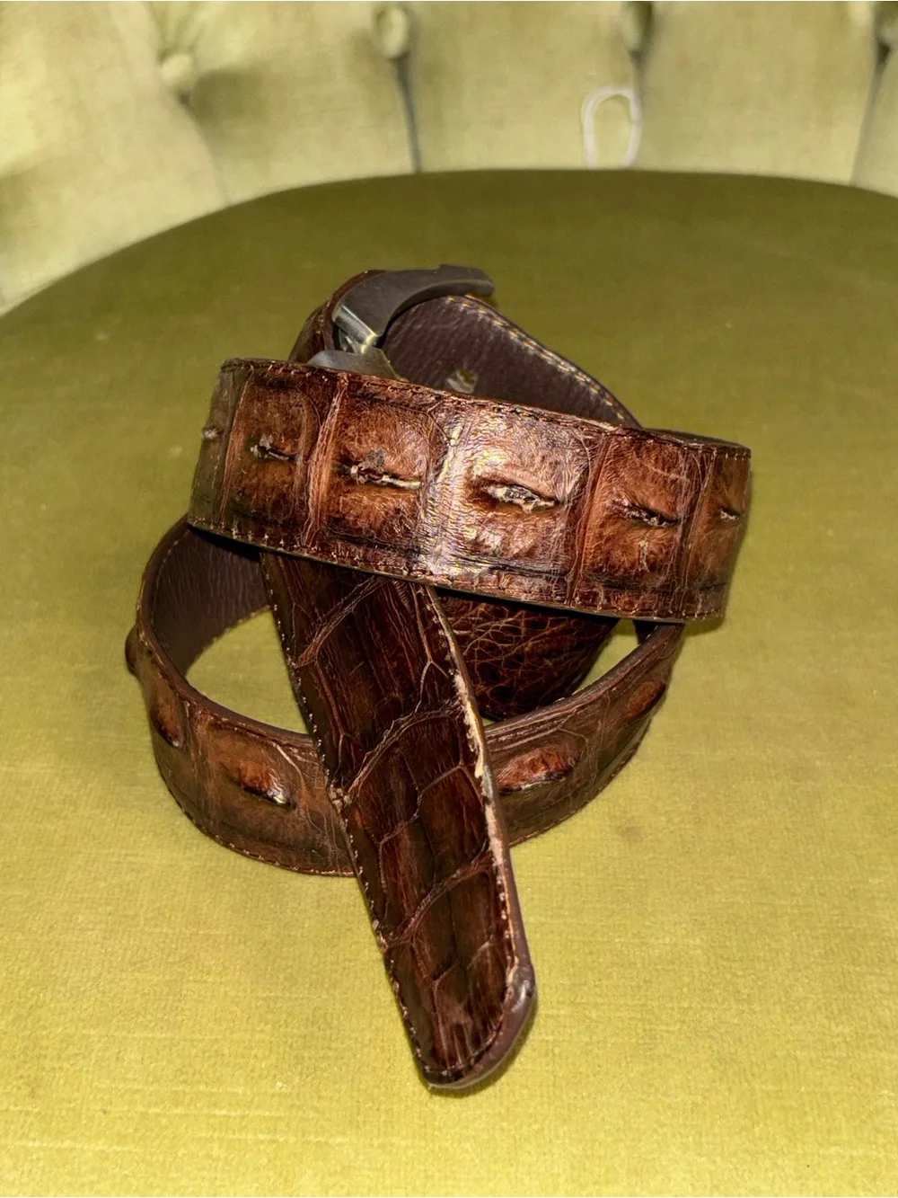 Genuine Exotic Horned Caiman  Western Belt with Buckle - Brown 36